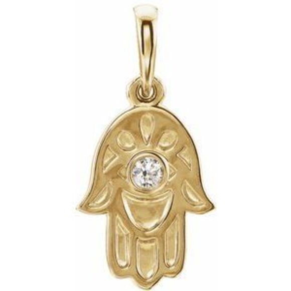 Kazi Luxury 14K Yellow Gold .03 CTW Natural Diamond Hamsa Pendant